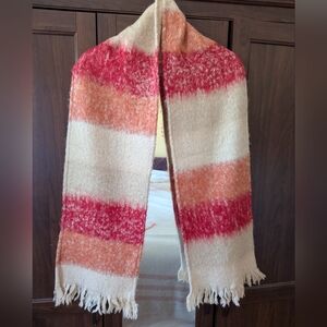 Vintage 100% Alpaca Wool Scarf Knit Winter Warm Cream Coral Red